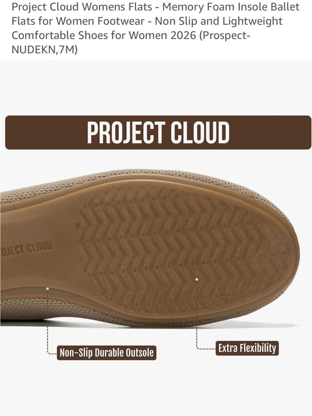 Project Cloud Women's Nude Ballet Flats with Memory Foam Comfort - Picture 4 of 7